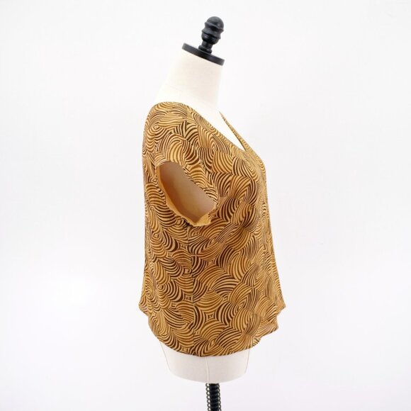 Liz Claiborne Medium Brown V-Neck Short ‎ Sleeve Blouse Lined Top Rayon - Picture 7 of 10